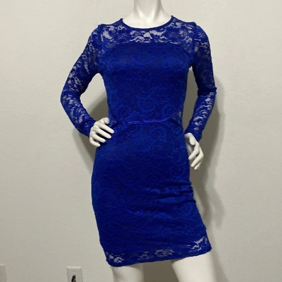 Social Stories Cobalt Blue Lace Side Cut Outs Bodycon Dress Size M - Picture 1 of 9
